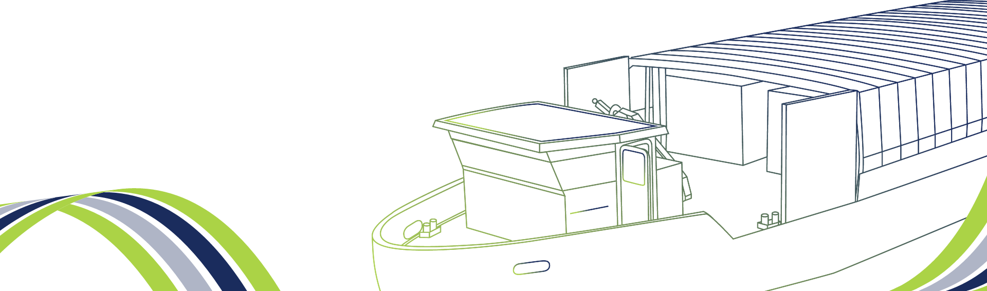 Illustration du bateau d'écofluv en dessin avec des bandes de couleurs vertes et bleues